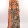 Animal Print Halter Cut Out Gold Chain Belted Double Slit Maxi Dress -rehab shop animal print halter cut out gold chain belted double slit maxi dress hot miami styles 479432
