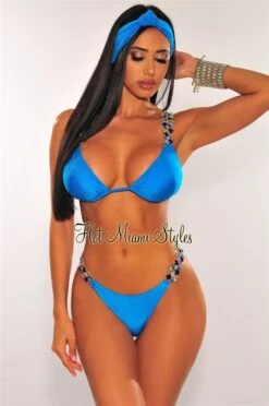 Aqua Jeweled Tie Up Padded Bikini