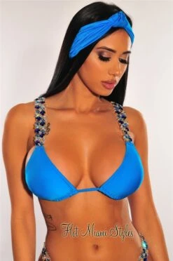 Aqua Jeweled Tie Up Padded Bikini -rehab shop aqua jeweled tie up padded bikini hot miami styles 838945