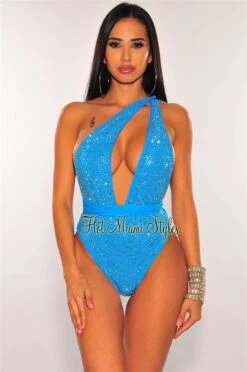 Aqua Silver Rhinestones Halter Multi Wear Swimsuit -rehab shop aqua silver rhinestones halter multi wear swimsuit hot miami styles 435155