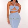 Baby Blue Ribbed Halter Cut Out Button Up Skirt Two Piece Set -rehab shop baby blue ribbed halter cut out button up skirt two piece set hot miami styles 101165