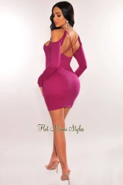 Berry Cut Out CrissCross Long Sleeve Mini Dress -rehab shop berry cut out crisscross long sleeve mini dress hot miami styles 586857