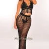 Black Crochet Halter Fringe Skirt Two Piece Set Cover Up -rehab shop black crochet halter fringe skirt two piece set cover up hot miami styles 964000