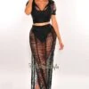 Black Crochet Knit Sheer Skirt Two Piece Set Cover Up