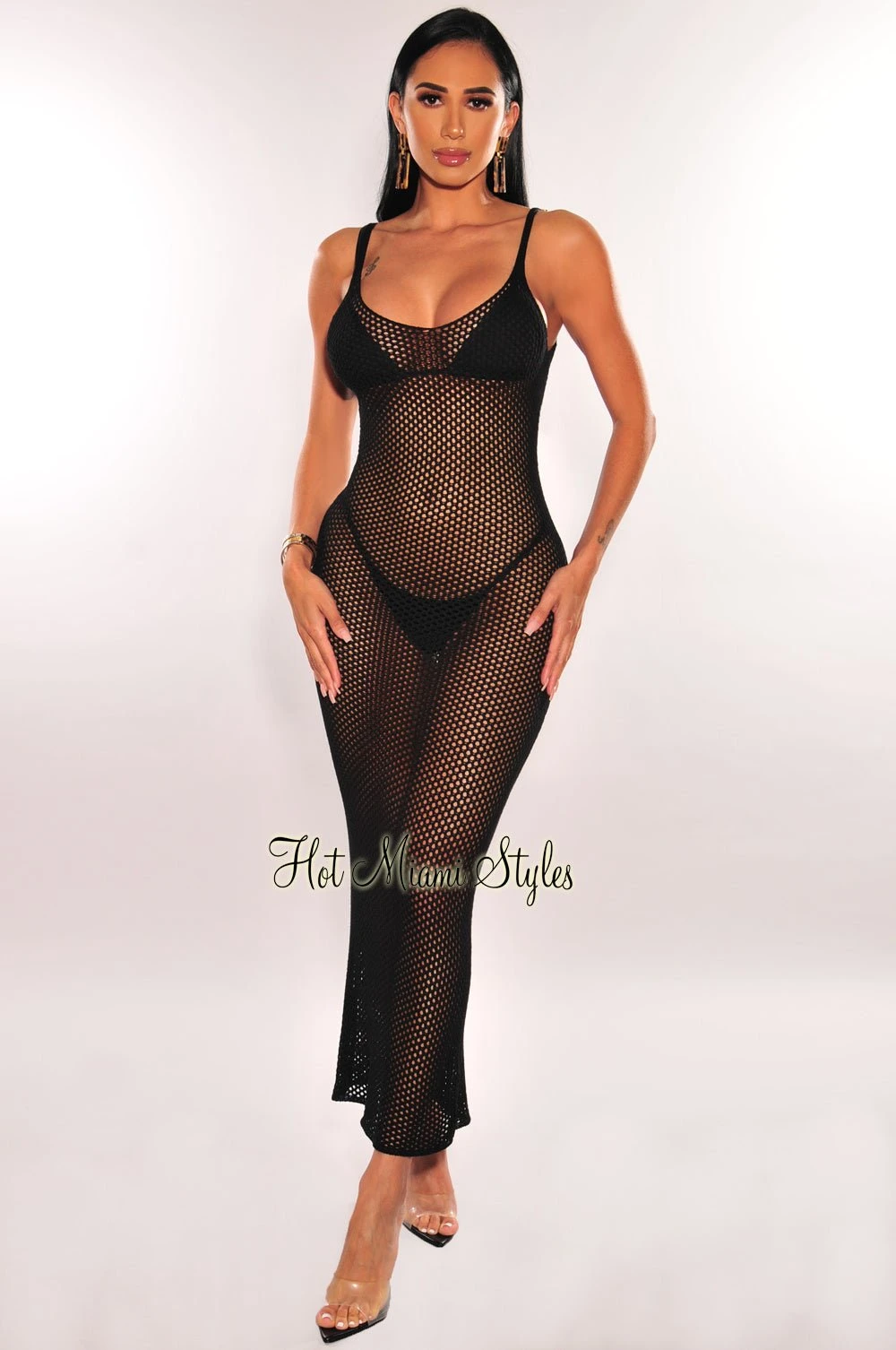 Black Crochet Spaghetti Straps Cover Up Dress 3 Black Crochet Spaghetti Straps Cover Up Dress