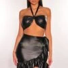Black Faux Leather Halter Ruffle Tie Up Skirt Two Piece Set 2 Black Faux Leather Halter Ruffle Tie Up Skirt Two Piece Set -rehab shop black faux leather halter ruffle tie up skirt two piece set hot miami styles 523160