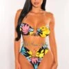 Black Floral Print Padded Bandeau Gold Ring High Cut Bikini -rehab shop black floral print padded bandeau gold ring high cut bikini hot miami styles 649569
