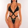 Black Halter Criss Cross O-Ring Cut Out Thong Swimsuit -rehab shop black halter criss cross o ring cut out thong swimsuit hot miami styles 320483
