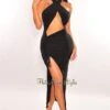 Black Halter CrissCross Cut Out Ruched Slit Maxi Dress -rehab shop black halter crisscross cut out ruched slit maxi dress hot miami styles 761345