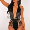 Black Halter Gold Button Strappy Sides Swimsuit -rehab shop black halter gold button strappy sides swimsuit hot miami styles 777231