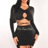 Black Long Sleeve Keyhole Wrap Around Ruched Skirt Two Piece Set -rehab shop black long sleeve keyhole wrap around ruched skirt two piece set hot miami styles 780788