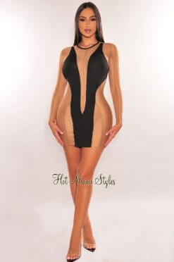 Black Nude Mesh Sheer Long Sleeve Mini Dress 9 Black Nude Mesh Sheer Long Sleeve Mini Dress -rehab shop black nude mesh sheer long sleeve mini dress hot miami styles 767515