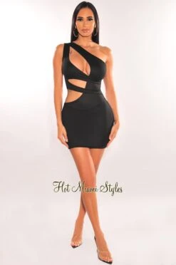 Black One Shoulder Cut Out Mini Dress -rehab shop black one shoulder cut out mini dress hot miami styles 653369