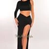 Black One Sleeve Round Neck Slit Skirt Two Piece Set 2 Black One Sleeve Round Neck Slit Skirt Two Piece Set -rehab shop black one sleeve round neck slit skirt two piece set hot miami styles 186805
