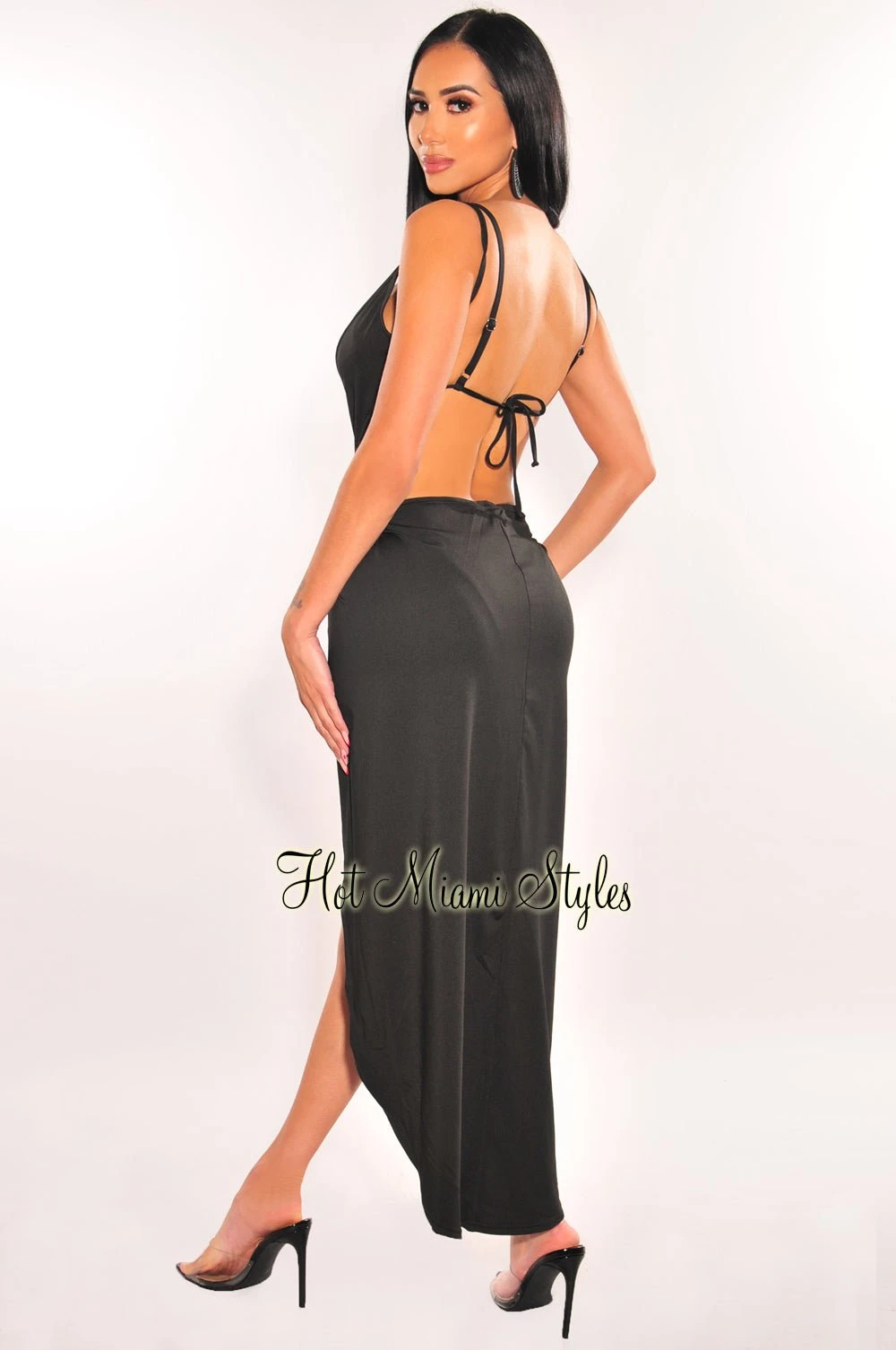Black Overlay Wrap Around Open Back Cover Up Dress 4 Black Overlay Wrap Around Open Back Cover Up Dress - Image 2