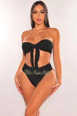 Black Padded Bandeau Tie Up High Rise Bikini