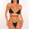 Black Padded Gold Chain Halter Tie Up High Cut Bikini -rehab shop black padded gold chain halter tie up high cut bikini hot miami styles 139185