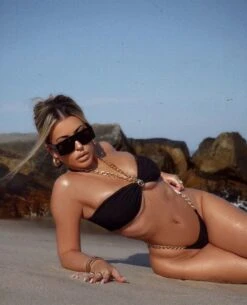 Black Ribbed Gold Chain Padded Thong Bikini 7 Black Ribbed Gold Chain Padded Thong Bikini -rehab shop black ribbed gold chain padded thong bikini hot miami styles 470432