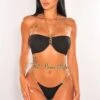 Black Ribbed Gold Chain Padded Thong Bikini -rehab shop black ribbed gold chain padded thong bikini hot miami styles 683821