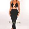 Black Ribbed Knit Halter Keyhole Skirt Two Piece Set -rehab shop black ribbed knit halter keyhole skirt two piece set hot miami styles 675524