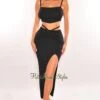 Black Ribbed Knit Wrap Around Slit Skirt Two Piece Set -rehab shop black ribbed knit wrap around slit skirt two piece set hot miami styles 540248