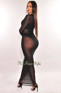 rehab shop -rehab shop black sheer mesh long sleeve cover up dress hot miami styles 416875