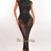 Black Sheer Mesh Short Sleeve Bodysuit Ruched Skirt Two Piece Set -rehab shop black sheer mesh short sleeve bodysuit ruched skirt two piece set hot miami styles 617219