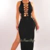 Black Sleeveless Lace Up Sides Double Slit Maxi Dress -rehab shop black sleeveless lace up sides double slit maxi dress hot miami styles 350649