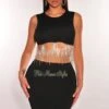 Black Sleeveless Rhinestone Fringe Mini Skirt Two Piece Set -rehab shop black sleeveless rhinestone fringe mini skirt two piece set hot miami styles 132492
