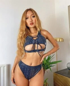 Black Snake Lace Up Underboob High Waist Bikini -rehab shop black snake lace up underboob high waist bikini hot miami styles 311160