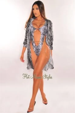 Black Snake Print Silky Collared Button Down Shirt Cover Up -rehab shop black snake print silky collared button down shirt cover up hot miami styles 113099