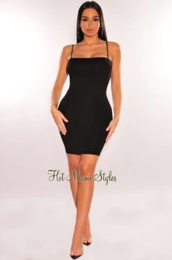 Black Square Neck Spaghetti Straps Mini Dress -rehab shop black square neck spaghetti straps mini dress hot miami styles 330213