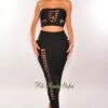 Black Strapless Cut Out Lace Up Midi Skirt Two Piece Set 2 Black Strapless Cut Out Lace Up Midi Skirt Two Piece Set -rehab shop black strapless cut out lace up midi skirt two piece set hot miami styles 216048