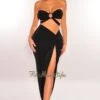 Black Strapless O-Ring Wrap Around Knotted Slit Skirt Two Piece Set -rehab shop black strapless o ring wrap around knotted slit skirt two piece set hot miami styles 496606