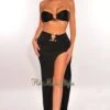 Black Strapless Tie Up Gold Ring Slit Skirt Two Piece Set -rehab shop black strapless tie up gold ring slit skirt two piece set hot miami styles 651094