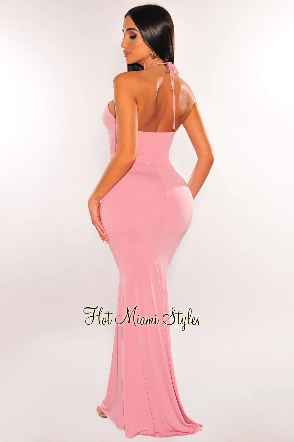 Blush Halter Keyhole Drawstring Cut Out Maxi Dress 3 Blush Halter Keyhole Drawstring Cut Out Maxi Dress