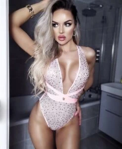 Blush Iridescent Rhinestones Halter Multi Wear Swimsuit -rehab shop blush iridescent rhinestones halter multi wear swimsuit hot miami styles 834589