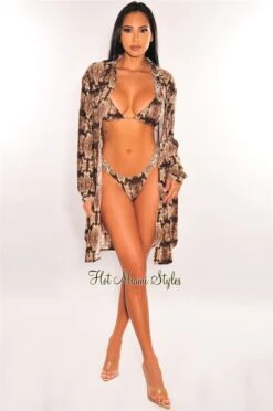 Brown Snake Print Silky Collared Button Down Shirt Cover Up 8 Brown Snake Print Silky Collared Button Down Shirt Cover Up -rehab shop brown snake print silky collared button down shirt cover up hot miami styles 229284