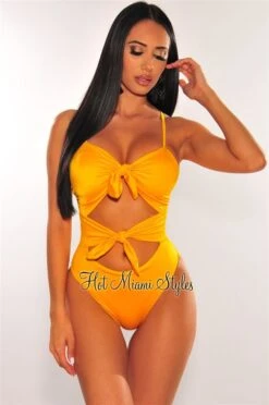 Canary Yellow Double Tie Up Cut Out Swimsuit -rehab shop canary yellow double tie up cut out swimsuit hot miami styles 898339