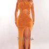 Caramel Shimmery Twist Rope Cut Out Slit Maxi Dress -rehab shop caramel shimmery twist rope cut out slit maxi dress hot miami styles 703244