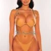 Champagne Rhinestone Padded Clear Straps Scrunch Butt Bikini