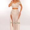 Champagne Sequins Sleeveless Double Slit Skirt Two Piece Set -rehab shop champagne sequins sleeveless double slit skirt two piece set hot miami styles 594902