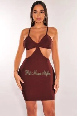 Chocolate Bandage Spaghetti Straps Knotted Cut Out Mini Dress