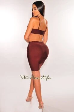 Chocolate Bandage Spaghetti Straps Knotted Cut Out Mini Dress -rehab shop chocolate bandage spaghetti straps knotted cut out mini dress hot miami styles 702070