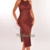 Chocolate Crochet Halter Tie Up Back Slit Cover Up Dress -rehab shop chocolate crochet halter tie up back slit cover up dress hot miami styles 967025