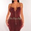 Chocolate Shimmery Spaghetti Strap Gold Chain Lace Up Mini Dress -rehab shop chocolate shimmery spaghetti strap gold chain lace up mini dress hot miami styles 544527