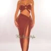 Chocolate Strapless O-Ring Wrap Around Knotted Slit Skirt Two Piece Set -rehab shop chocolate strapless o ring wrap around knotted slit skirt two piece set hot miami styles 888209