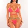 Coral Red Padded Gold Chain Halter Tie Up High Cut Bikini -rehab shop coral red padded gold chain halter tie up high cut bikini hot miami styles 431877