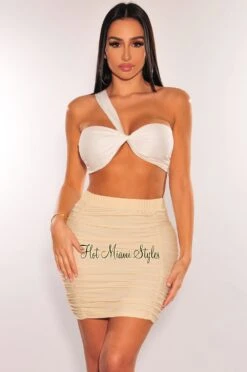 Cream High Waist Ruched Cover Up Skirt