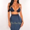 Dark Denim Halter Triangle Top Frayed Skirt Two Piece Set -rehab shop dark denim halter triangle top frayed skirt two piece set hot miami styles 553088